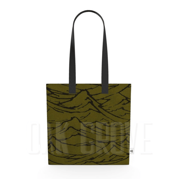 Organic Cotton Flat Tote Bag - Olive Green Mountains