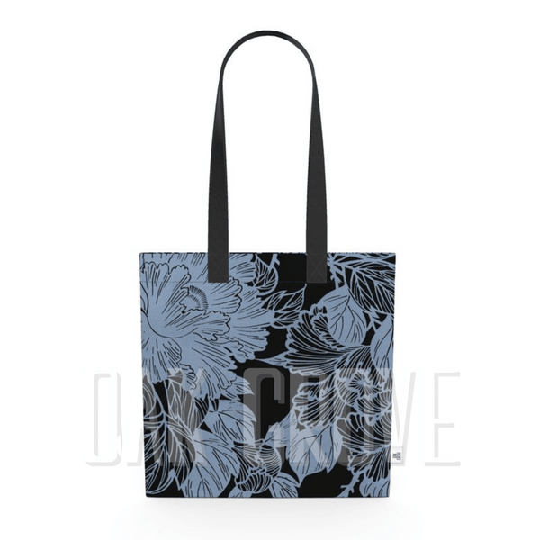 Organic Cotton Flat Tote Bag - Light Blue Peony