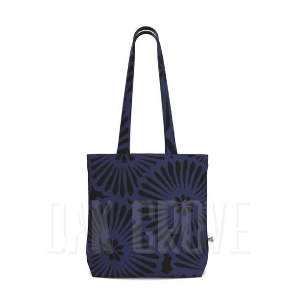 Cotton Canvas Tote Bag with Printed Handles - Batik Look Blue-Purple