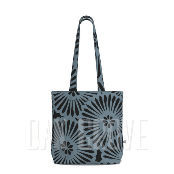 Cotton Canvas Tote Bag with Printed Handles - Batik Look Light Blue