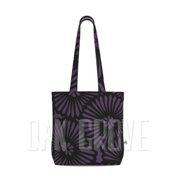 Cotton Canvas Tote Bag with Printed Handles - Batik Look Purple