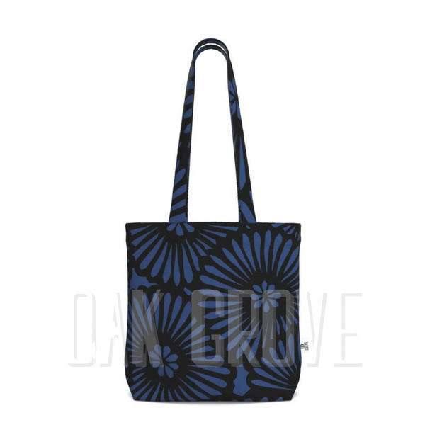 Cotton Canvas Tote Bag with Printed Handles - Batik Look Blue