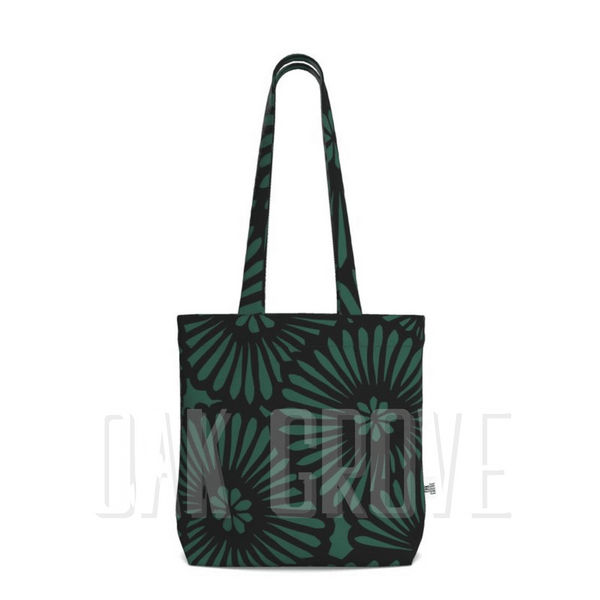 Cotton Canvas Tote Bag with Printed Handles - Batik Look Green