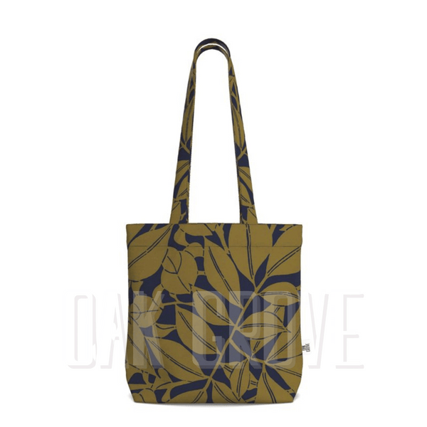 Cotton Canvas Tote Bag with Printed Handles - Foliage Olive Green/Blue