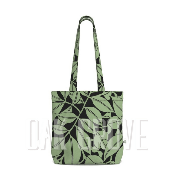 Cotton Canvas Tote Bag with Printed Handles - Foliage Green