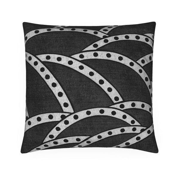 Cotton Linen Throw Pillow - Dotted Line Black