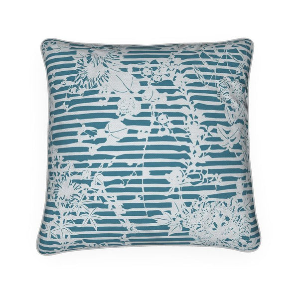 Cotton Linen Throw Pillow - Trellis White/Teal