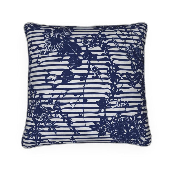 Cotton Linen Throw Pillow - Trellis Dark Blue/White