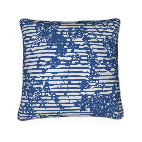 Cotton Linen Throw Pillow - Trellis Blue/White