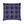 Square throw pillow in dark blue with a white geometric pattern of dashed lines, forming a broken lattice design.