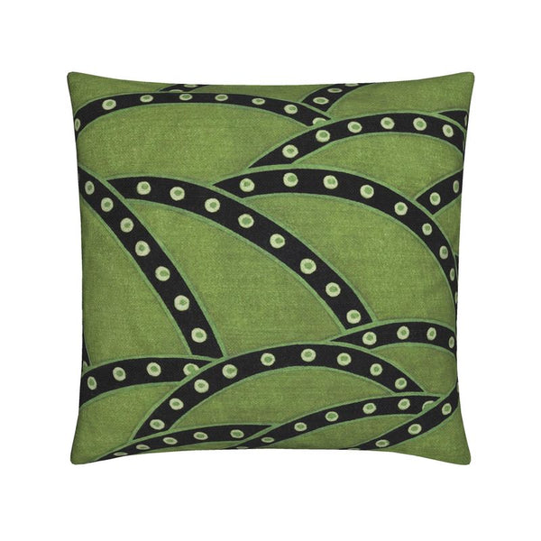 Cotton Linen Throw Pillow - Dotted Line Green