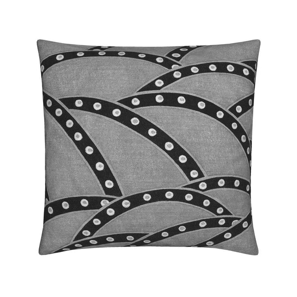 Cotton Linen Throw Pillow - Dotted Line Silver