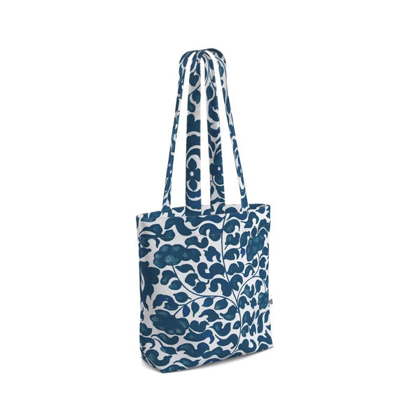 Tote Bag - Organic Cotton Canvas with Printed Handles - Turquoise Vine