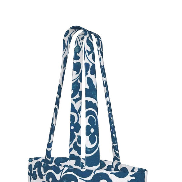 Tote Bag - Organic Cotton Canvas with Printed Handles - Turquoise Vine