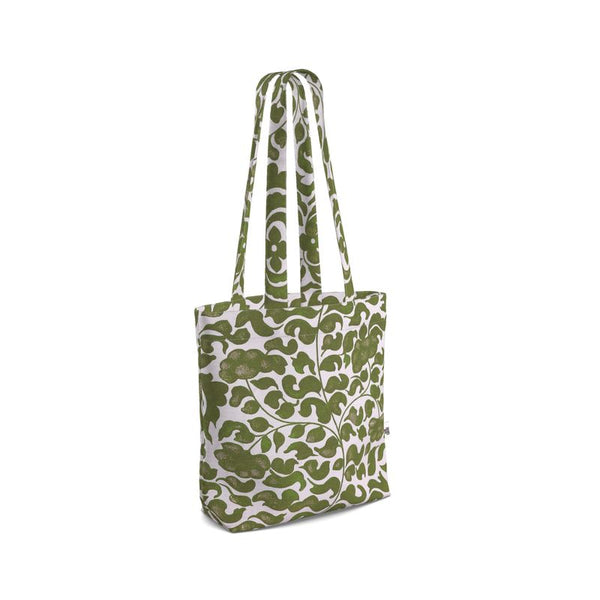 Tote Bag - Organic Cotton Canvas with Printed Handles - Olive Green Vine