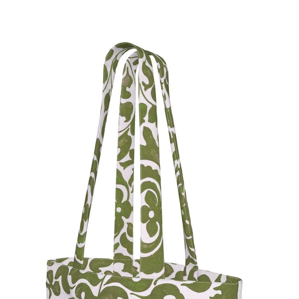 Tote Bag - Organic Cotton Canvas with Printed Handles - Olive Green Vine