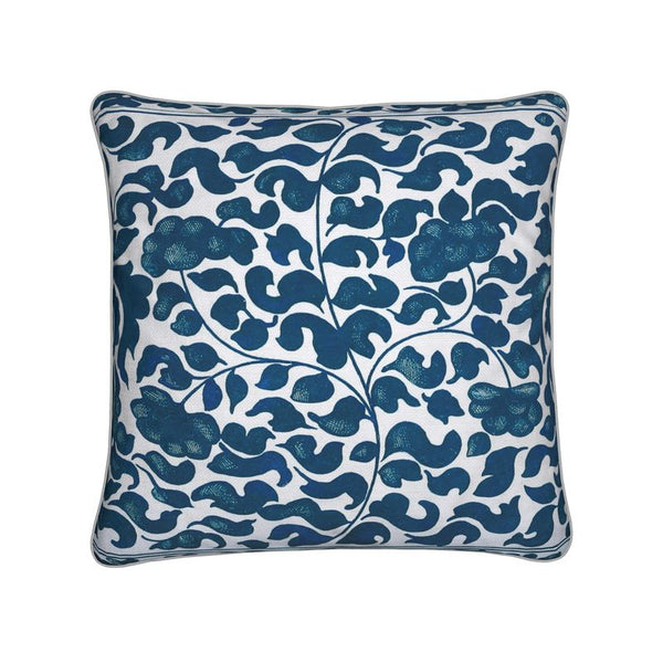 Cotton Linen Throw Pillow - Vine Turquoise Blue