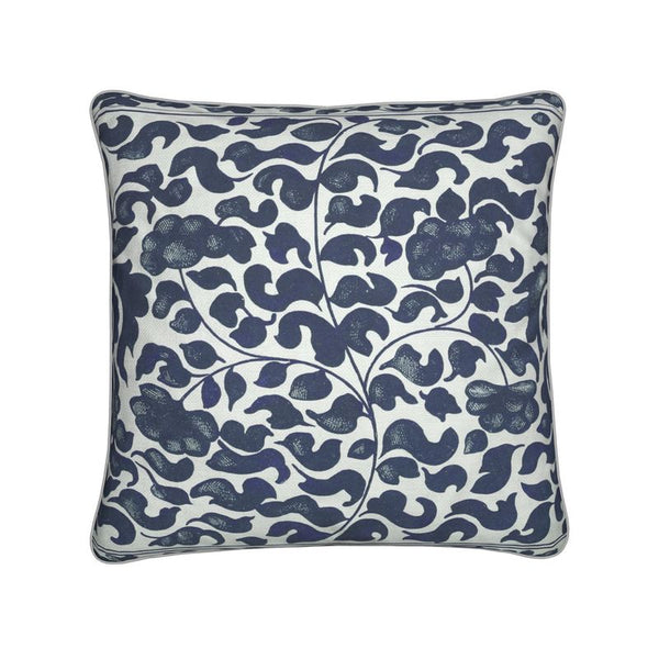 Cotton Linen Throw Pillow - Vine Navy