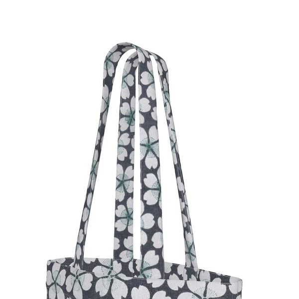 Cotton Canvas Tote Bag with Printed Handles - Posie Black