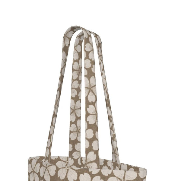 Cotton Canvas Tote Bag with Printed Handles - Posie Tan