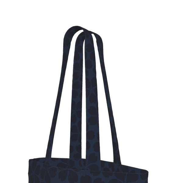 Cotton Canvas Tote Bag with Printed Handles - Posie Midnight Blue