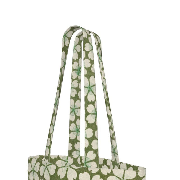 Cotton Canvas Tote Bag with Printed Handles - Posie Green