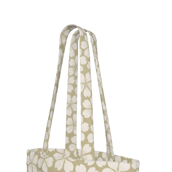 Cotton Canvas Tote Bag with Printed Handles - Posie Tan 2