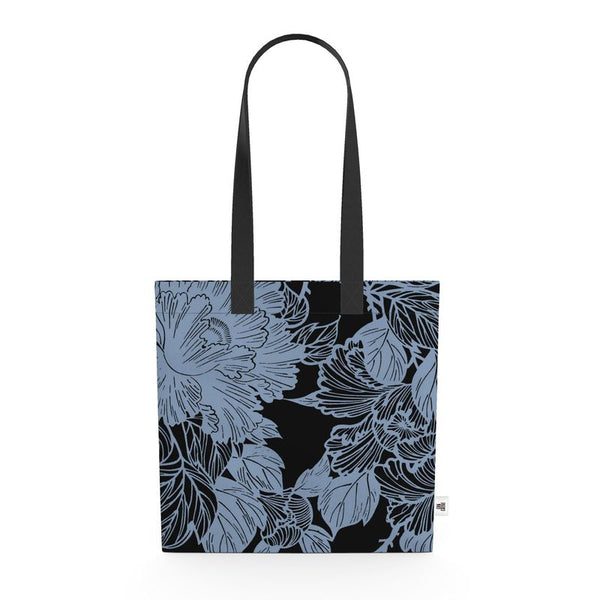 Organic Cotton Flat Tote Bag - Light Blue Peony