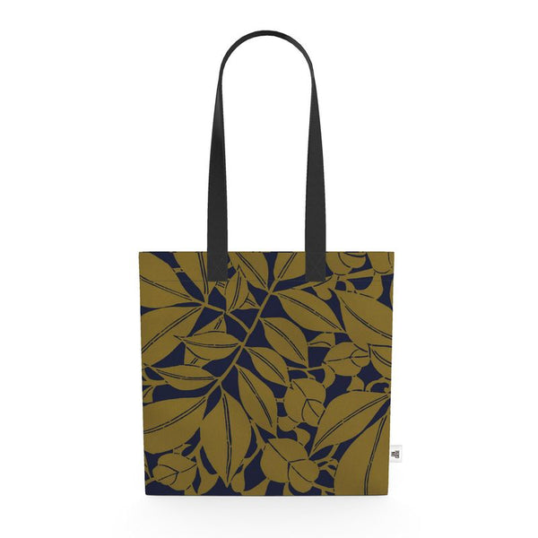 Organic Cotton Flat Tote Bag - Foliage Olive Green/Blue