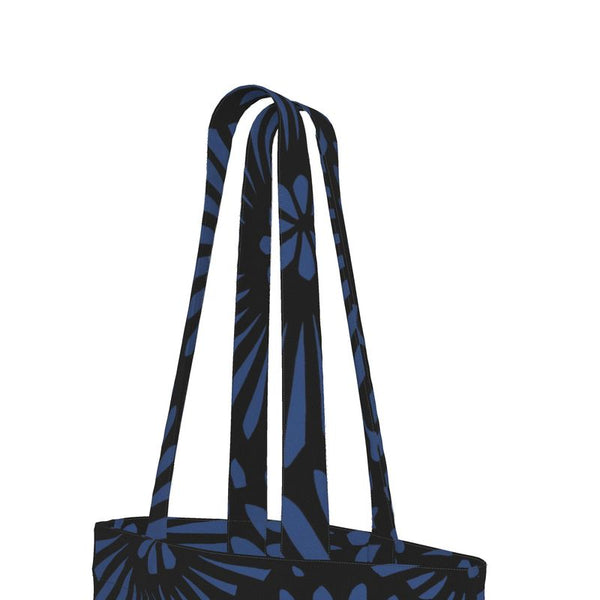 Cotton Canvas Tote Bag with Printed Handles - Batik Look Blue