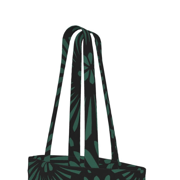 Cotton Canvas Tote Bag with Printed Handles - Batik Look Green