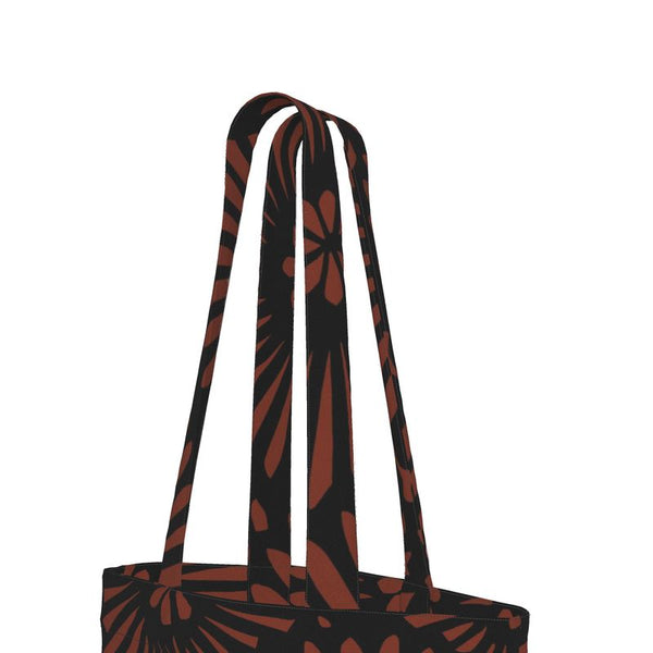 Cotton Canvas Tote Bag with Printed Handles - Batik Look Burnt Orange