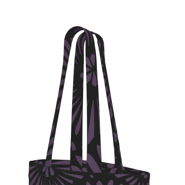 Cotton Canvas Tote Bag with Printed Handles - Batik Look Purple