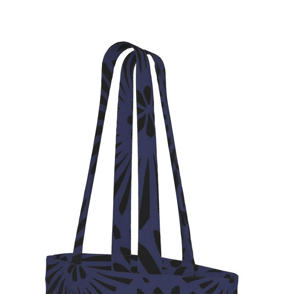 Cotton Canvas Tote Bag with Printed Handles - Batik Look Blue-Purple