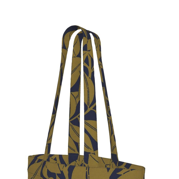 Cotton Canvas Tote Bag with Printed Handles - Foliage Olive Green/Blue