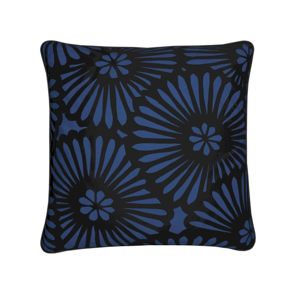 Cotton Linen Throw Pillow - Batik Look Blue