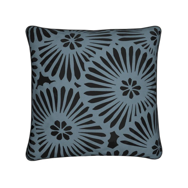 Cotton Linen Throw Pillow - Batik Look Light Blue