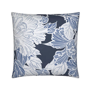 Peony Pair Throw Pillow - Blue/Dark Blue/White (Soft Velvet)