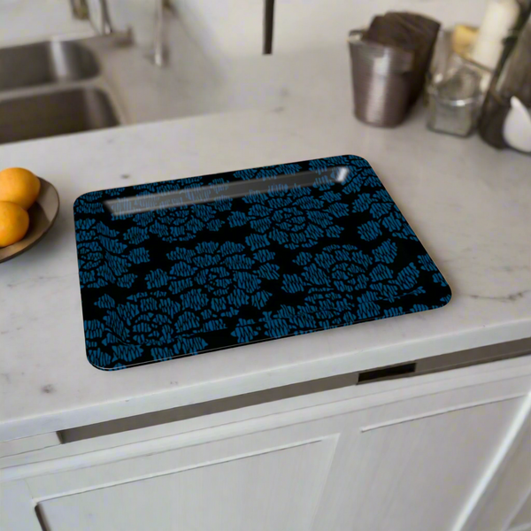 Modern Peony Dark Blue Tray