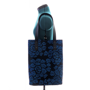 Modern Peony City Tote - Blue/Black