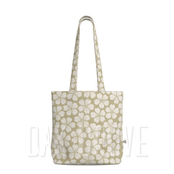 Cotton Canvas Tote Bag with Printed Handles - Posie Tan 2