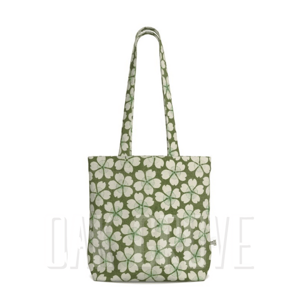 Cotton Canvas Tote Bag with Printed Handles - Posie Green