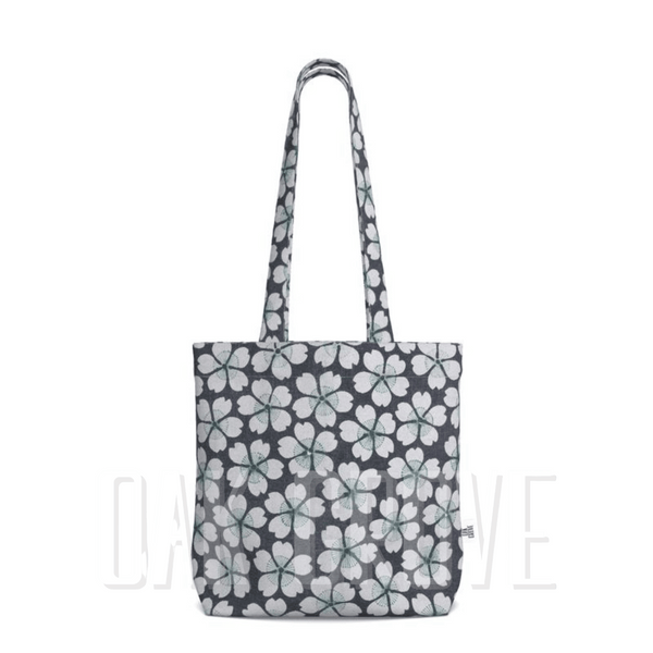 Cotton Canvas Tote Bag with Printed Handles - Posie Black