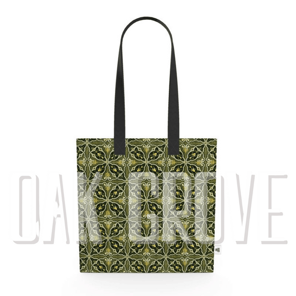 Organic Cotton Flat Tote Bag - Green Tilework