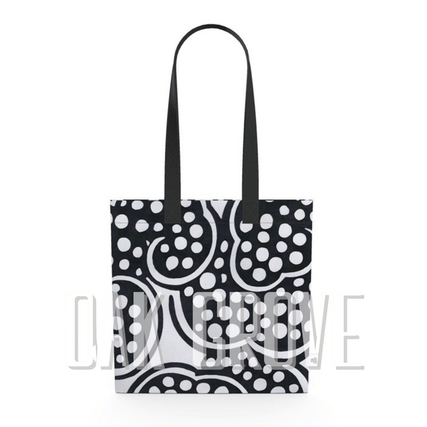 Organic Cotton Flat Tote Bag - Black/White Wish