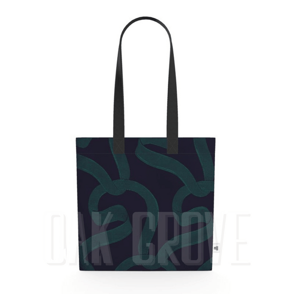 Organic Cotton Flat Tote Bag - Teal/Navy Ribbon