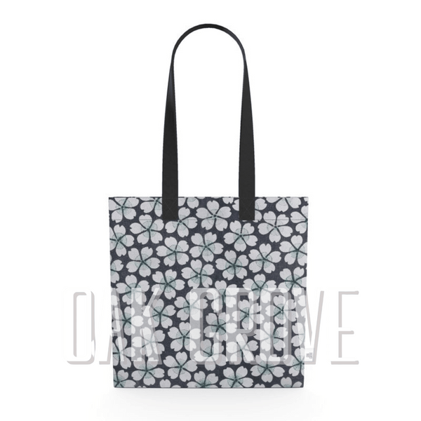 Organic Cotton Flat Tote Bag - Black Posie