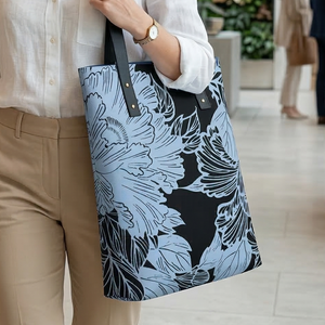 Peony Pair City Tote - Light Blue/Black