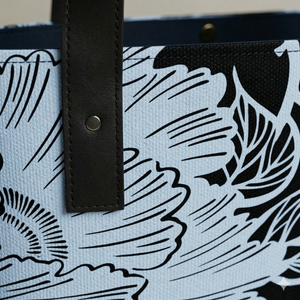 Peony Pair City Tote - Light Blue/Black