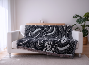 Jacquard Woven Blanket - Waves (Dark Blue/Light Blue/White)